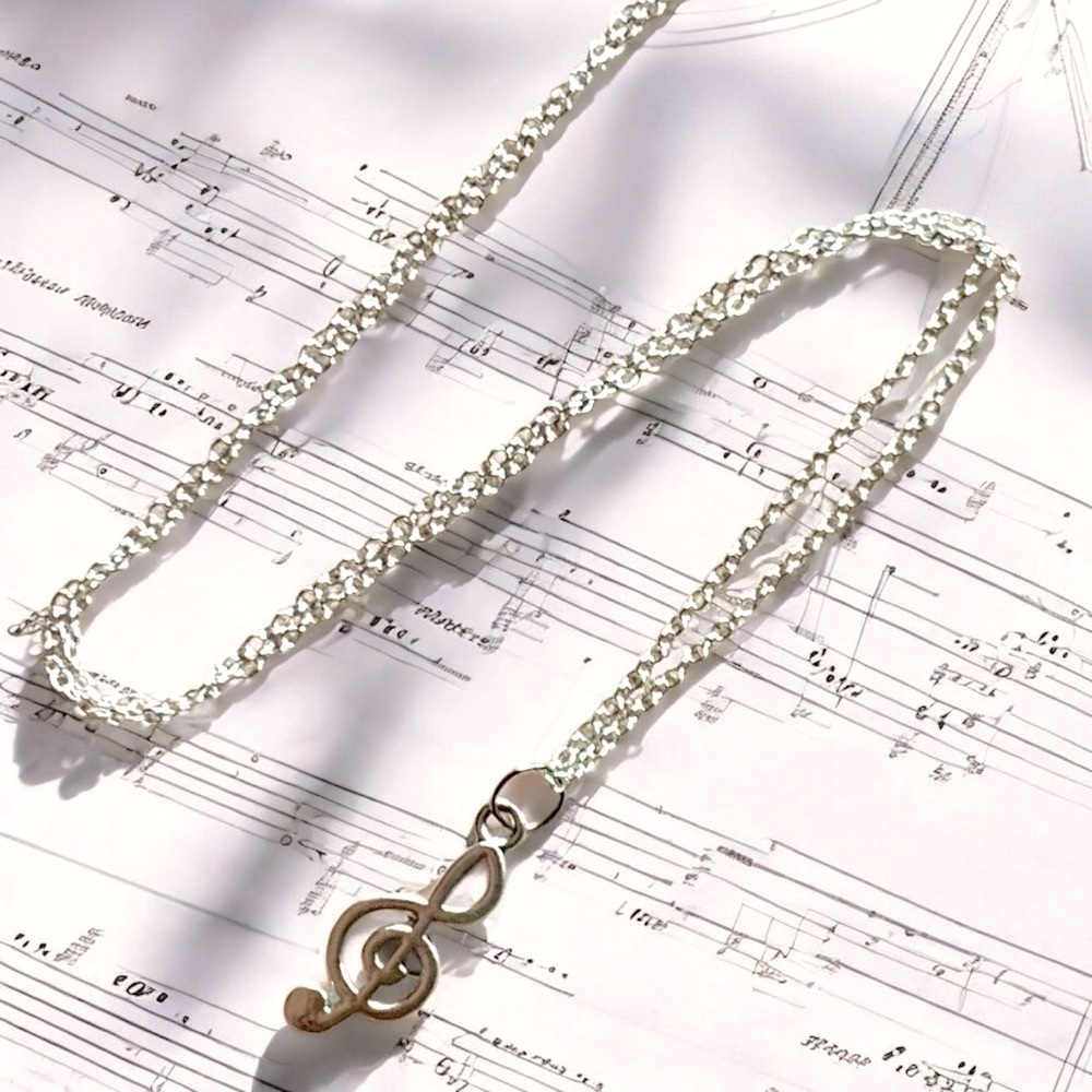Treble Clef Silver Necklace - Picture 2 of 3